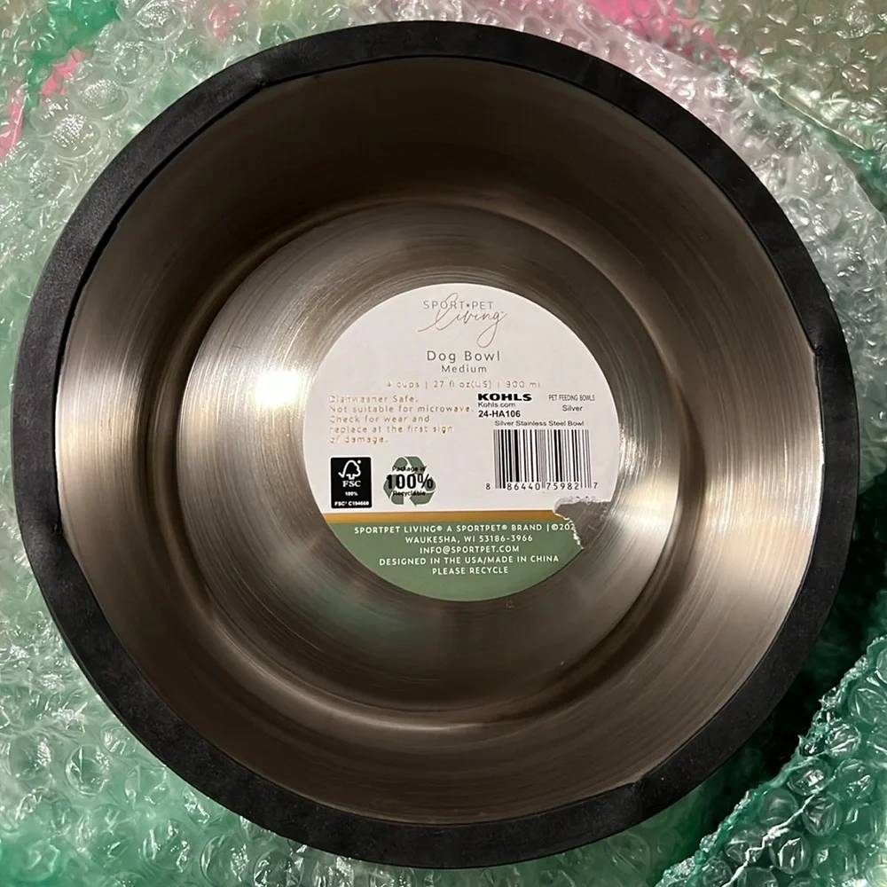 NWT SportPet Silver Stainless Steel Non-Skid Pet Bowl